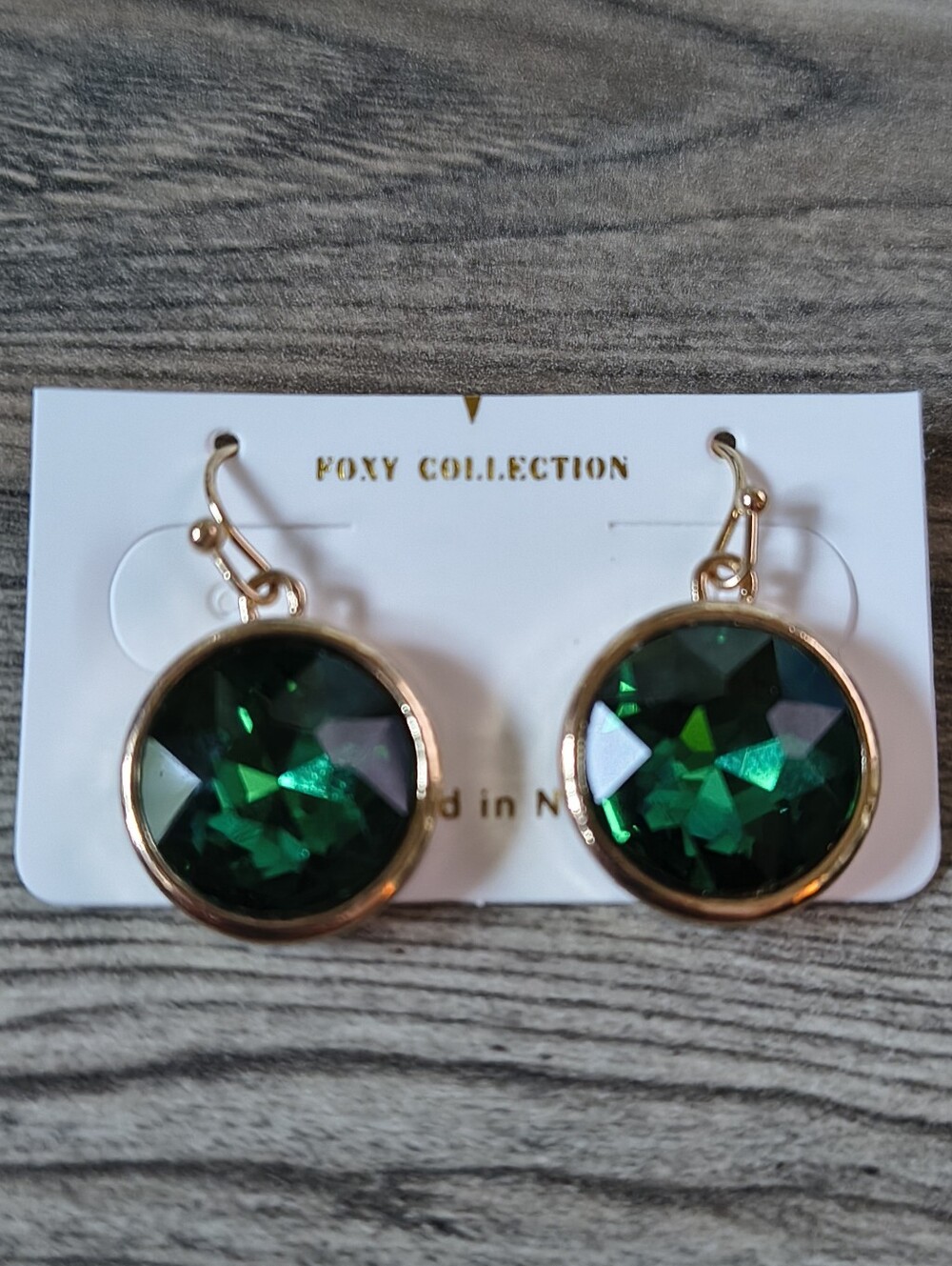 Gold-Tone Earrings with Emerald Green Crystals